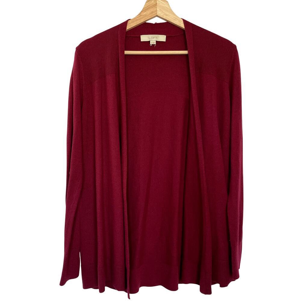 LOFT wool blend burgundy cardigan women's small lightweight capsule wardrobe